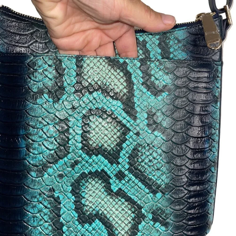 Brahmin Womens Crossbody Bag Size 10 Blue Waterford Snake Print Leather New